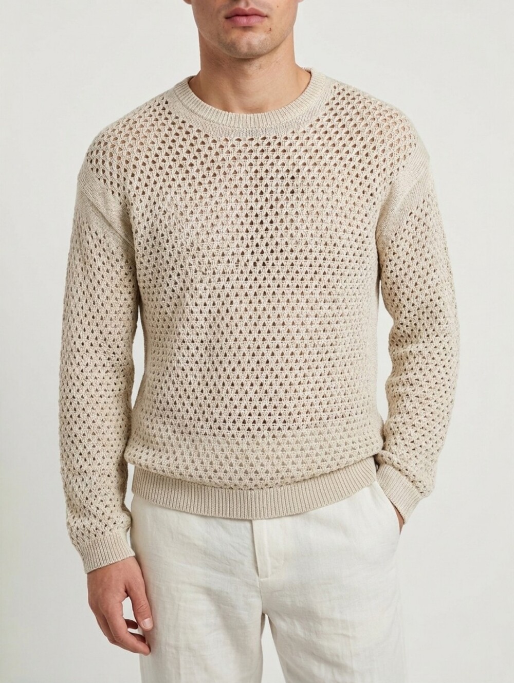 NWT Kotn Mina Open Knit Sweater M Oat Melange Resort Coastal